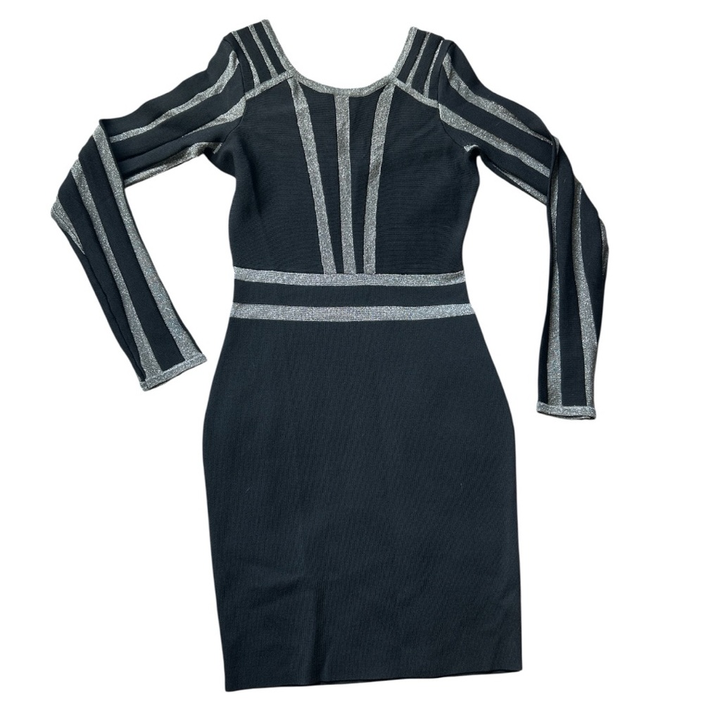 Guess Long Sleeve Knit Dress Black and Silver